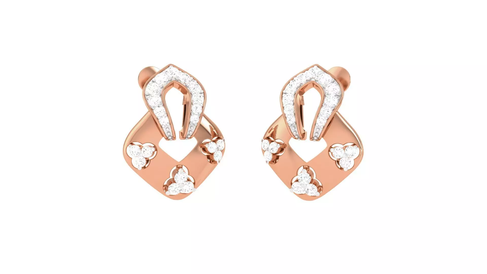 Women Diamond Studs Earrings obj stl 3dmf renders details 3D print model_0