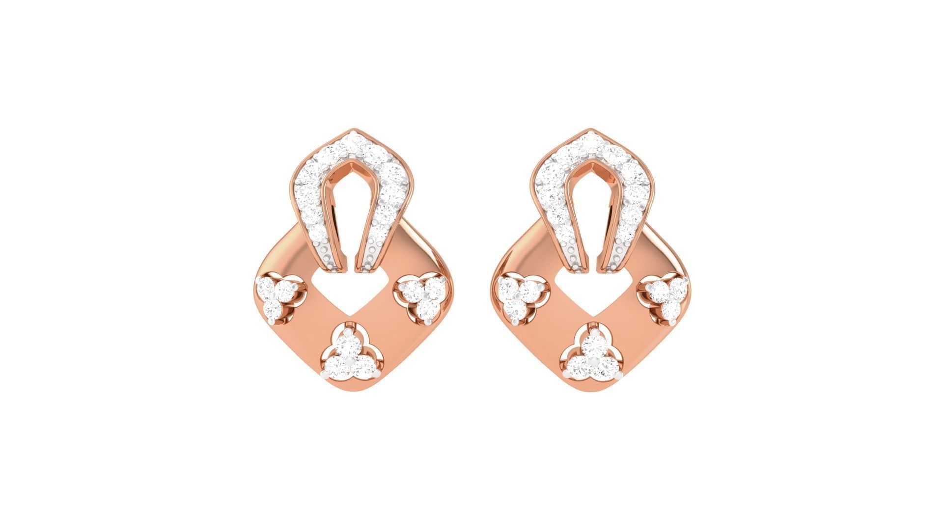 Women Diamond Studs Earrings obj stl 3dmf renders details 3D print model_8