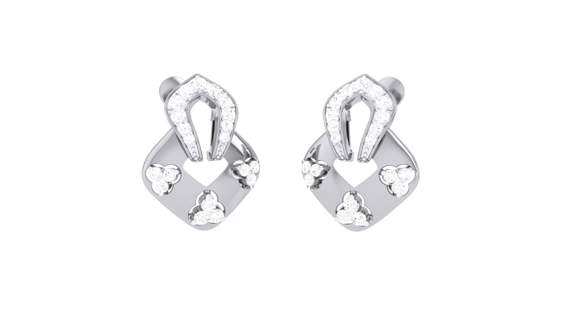 Women Diamond Studs Earrings obj stl 3dmf renders details 3D print model_2
