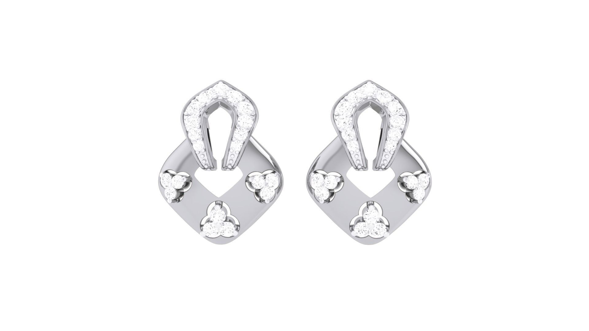Women Diamond Studs Earrings obj stl 3dmf renders details 3D print model_6