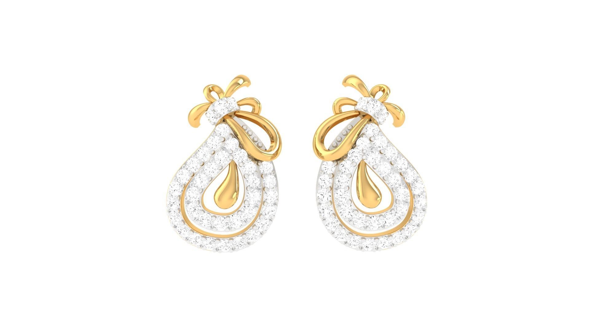 Women Diamond Studs Earrings obj stl 3dmf renders details 3D print model_6