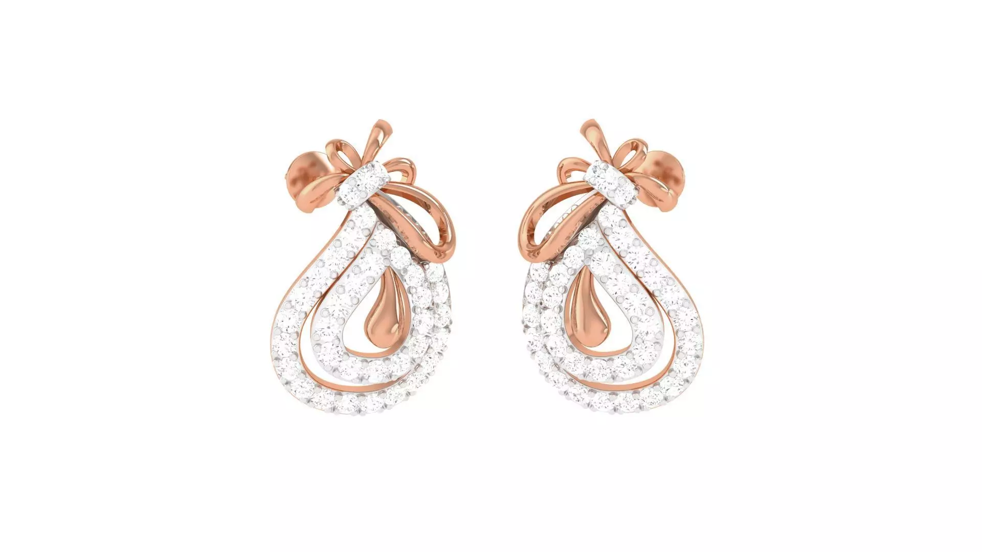 Women Diamond Studs Earrings obj stl 3dmf renders details 3D print model_0