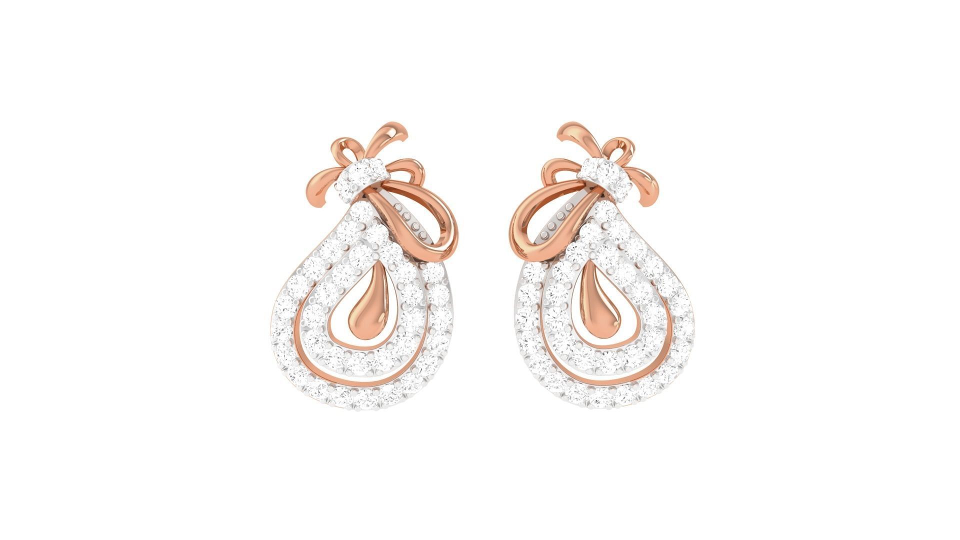 Women Diamond Studs Earrings obj stl 3dmf renders details 3D print model_8