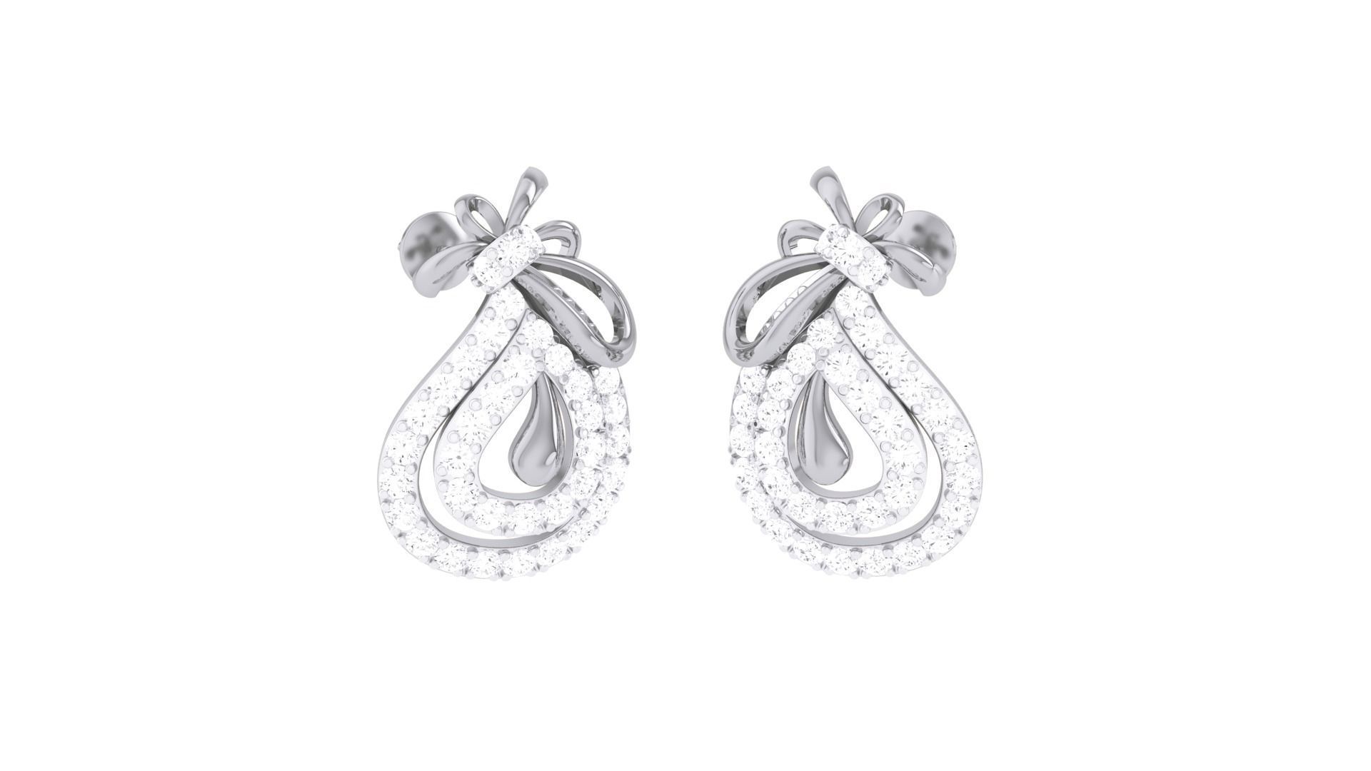 Women Diamond Studs Earrings obj stl 3dmf renders details 3D print model_2