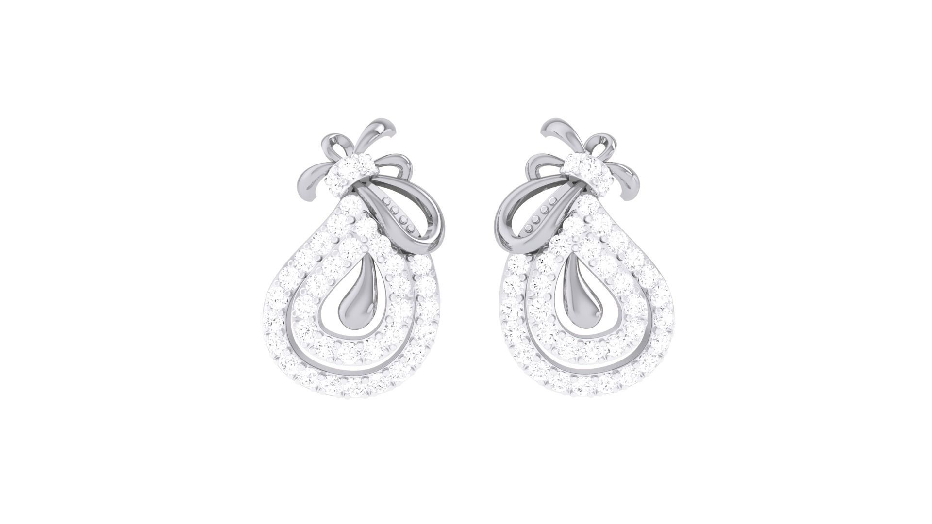 Women Diamond Studs Earrings obj stl 3dmf renders details 3D print model_7