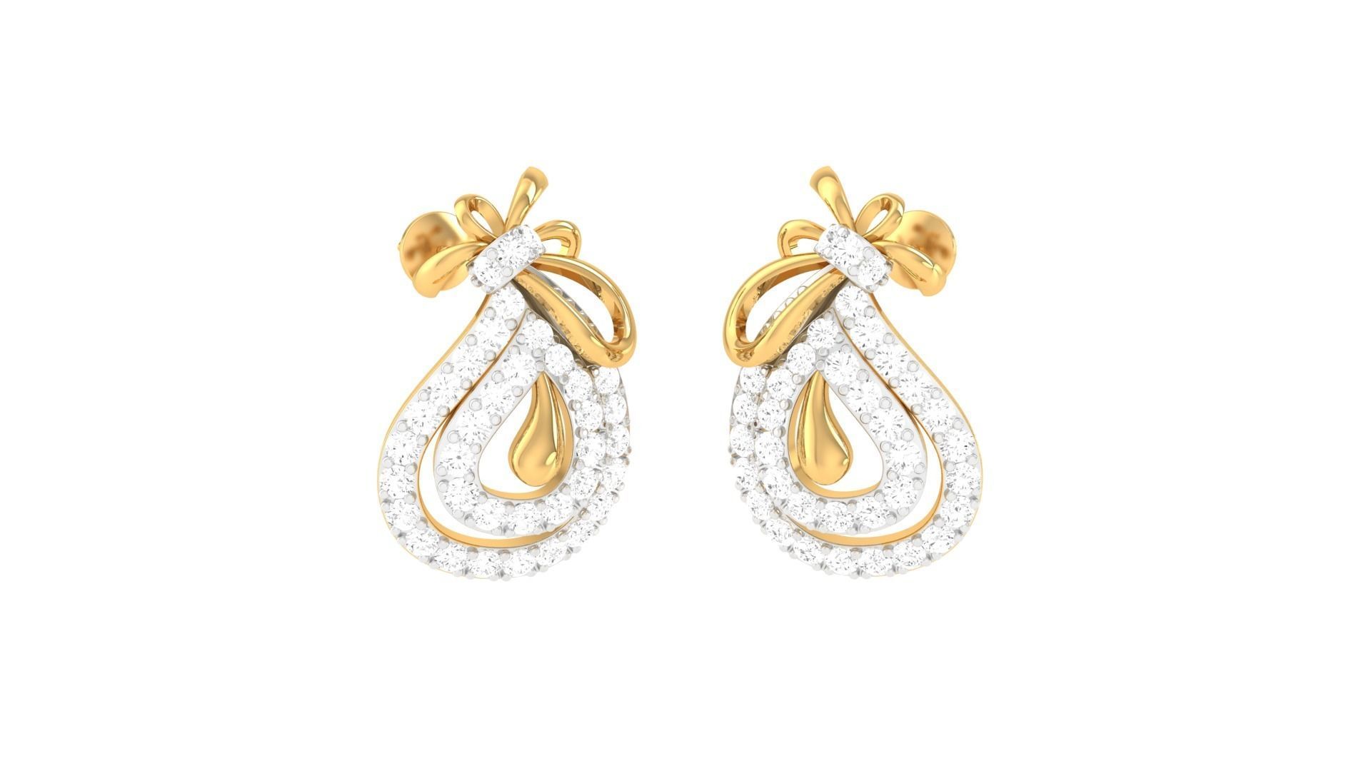 Women Diamond Studs Earrings obj stl 3dmf renders details 3D print model_1