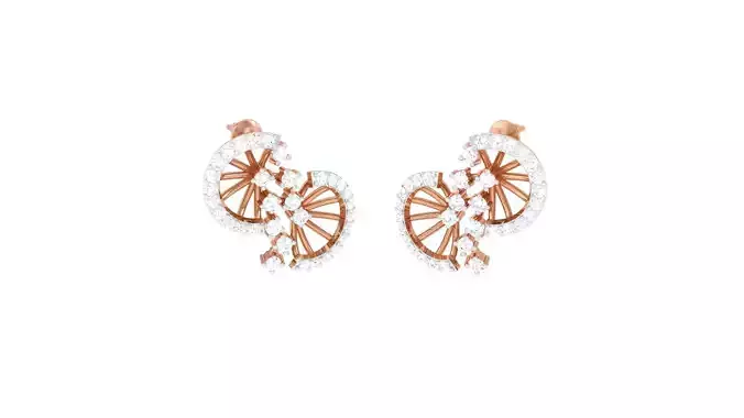 Women Diamond Flower Studs Earrings obj stl 3dmf renders details