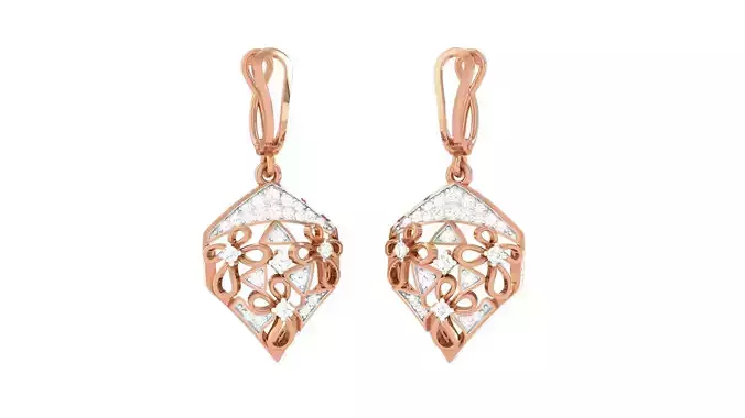 Women Flower Diamond Drop Earrings obj stl 3dmf renders details