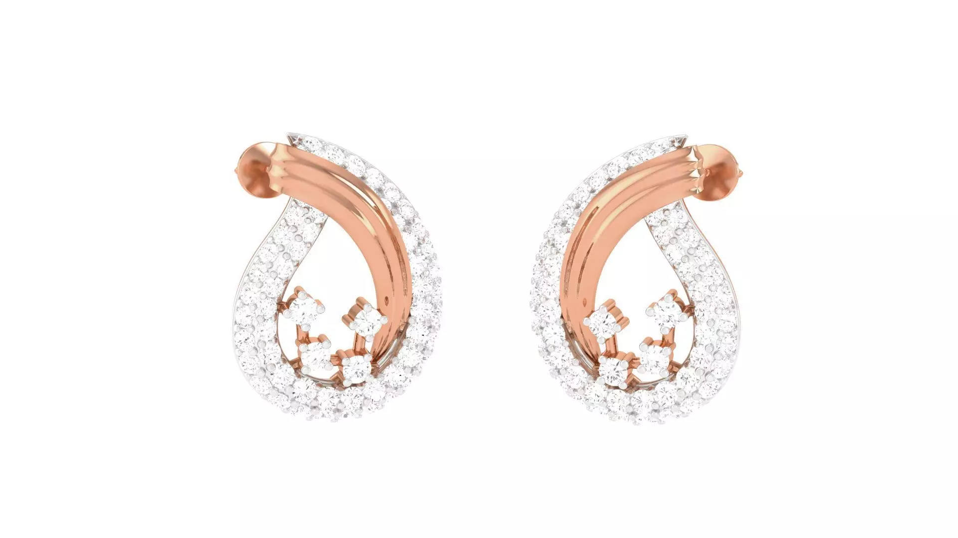 Women Diamond Studs Earrings obj stl 3dmf renders details 3D print model_0