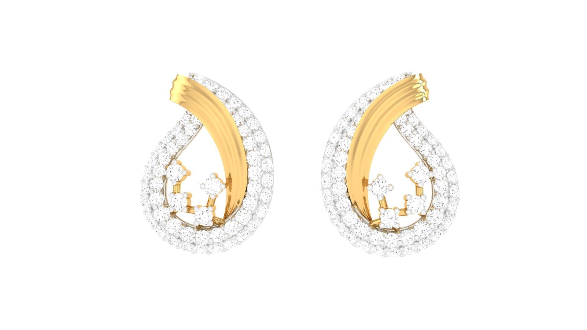 Women Diamond Studs Earrings obj stl 3dmf renders details 3D print model_7