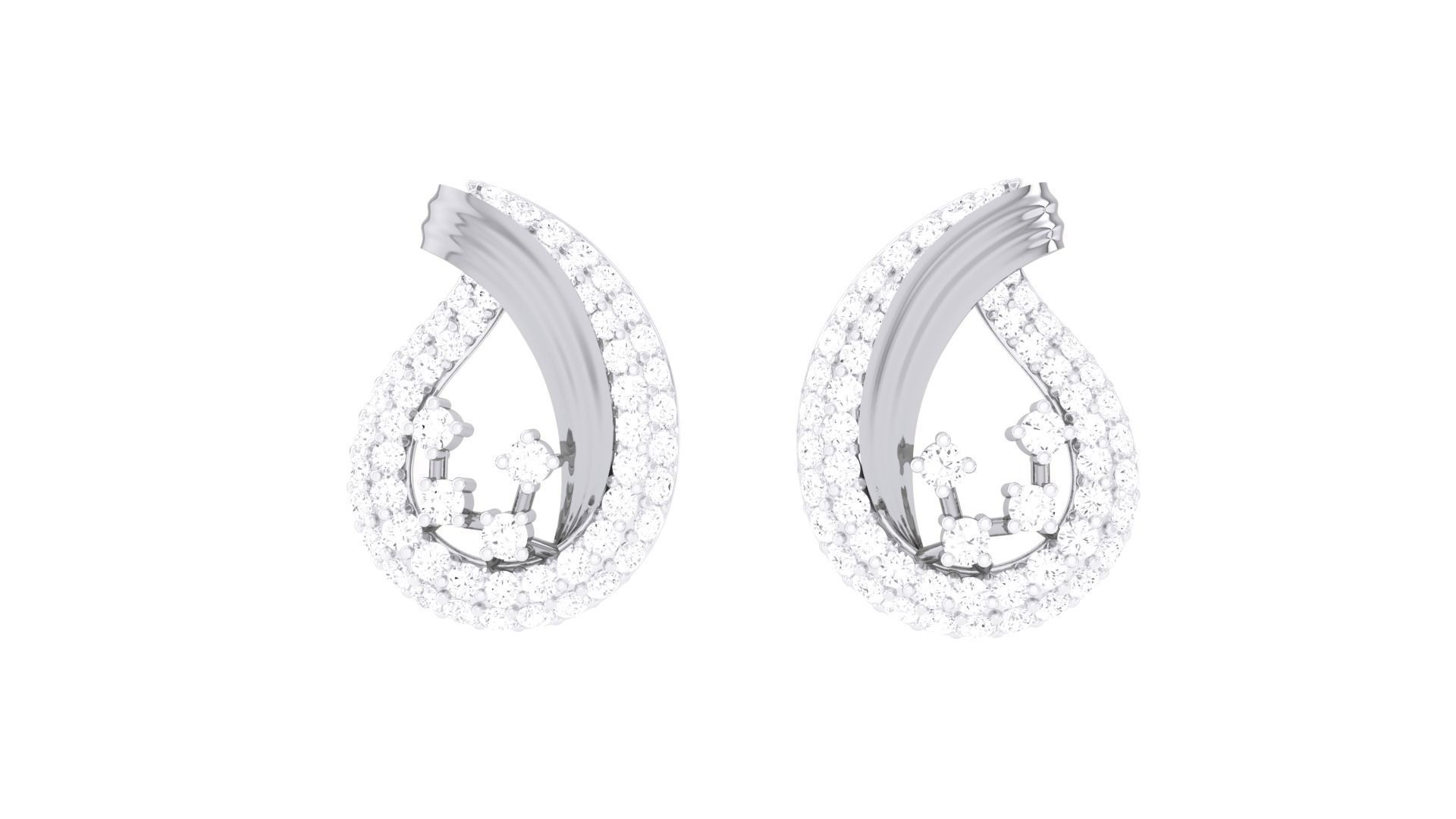 Women Diamond Studs Earrings obj stl 3dmf renders details 3D print model_6