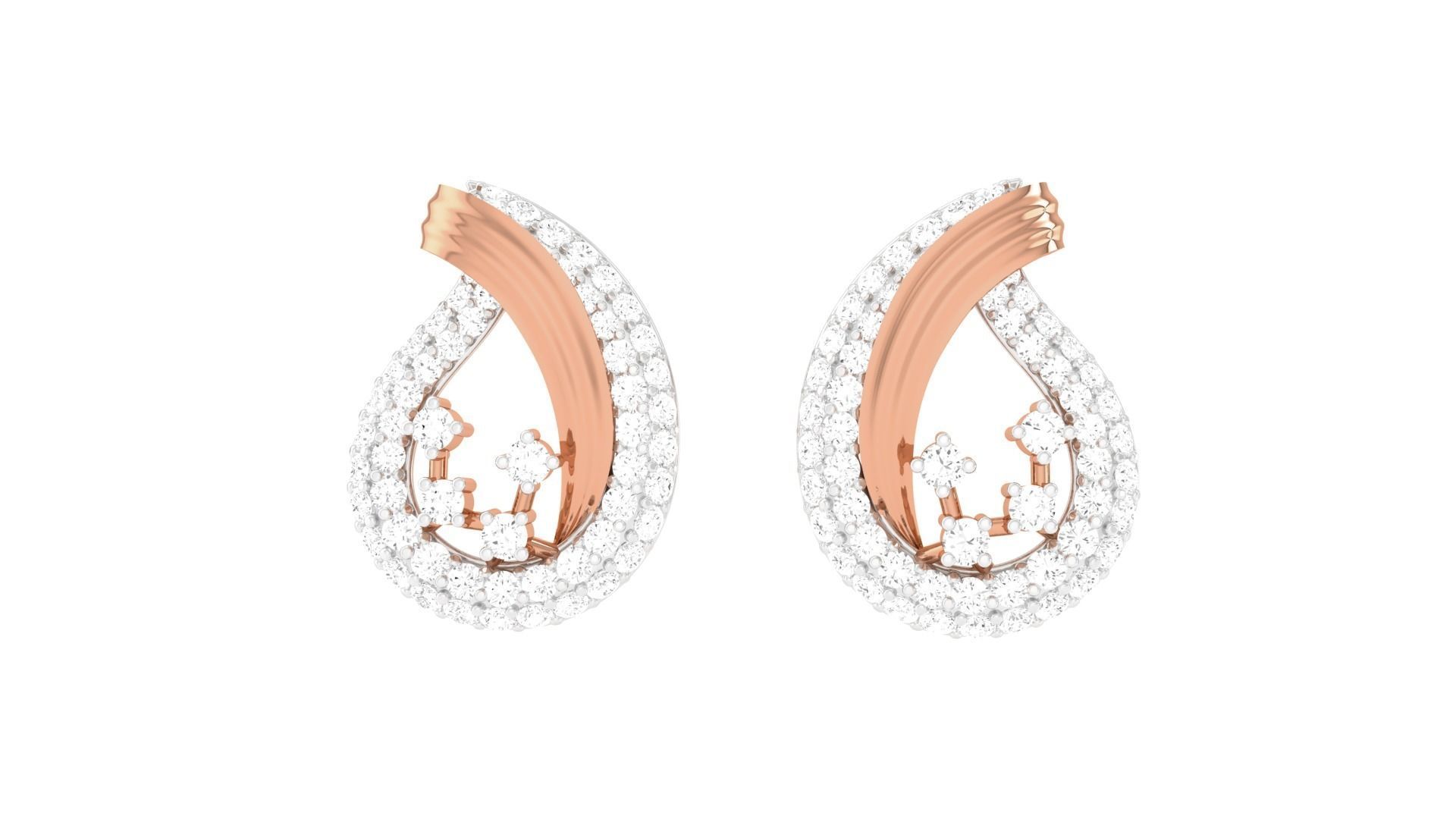 Women Diamond Studs Earrings obj stl 3dmf renders details 3D print model_8