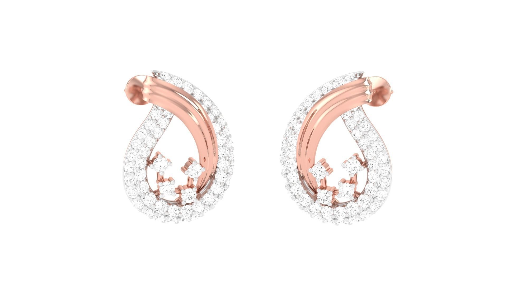 Women Diamond Studs Earrings obj stl 3dmf renders details 3D print model_4