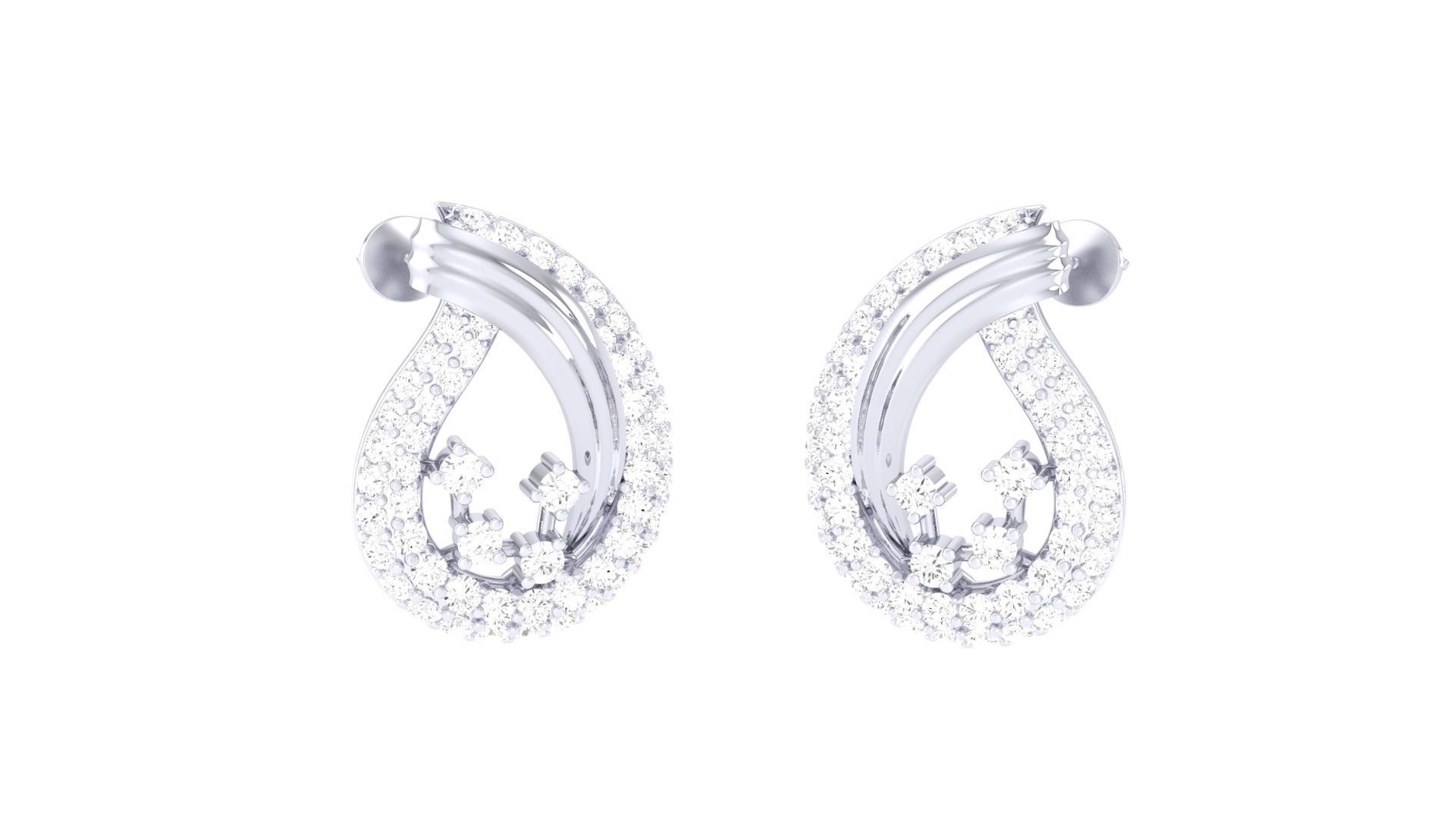 Women Diamond Studs Earrings obj stl 3dmf renders details 3D print model_5