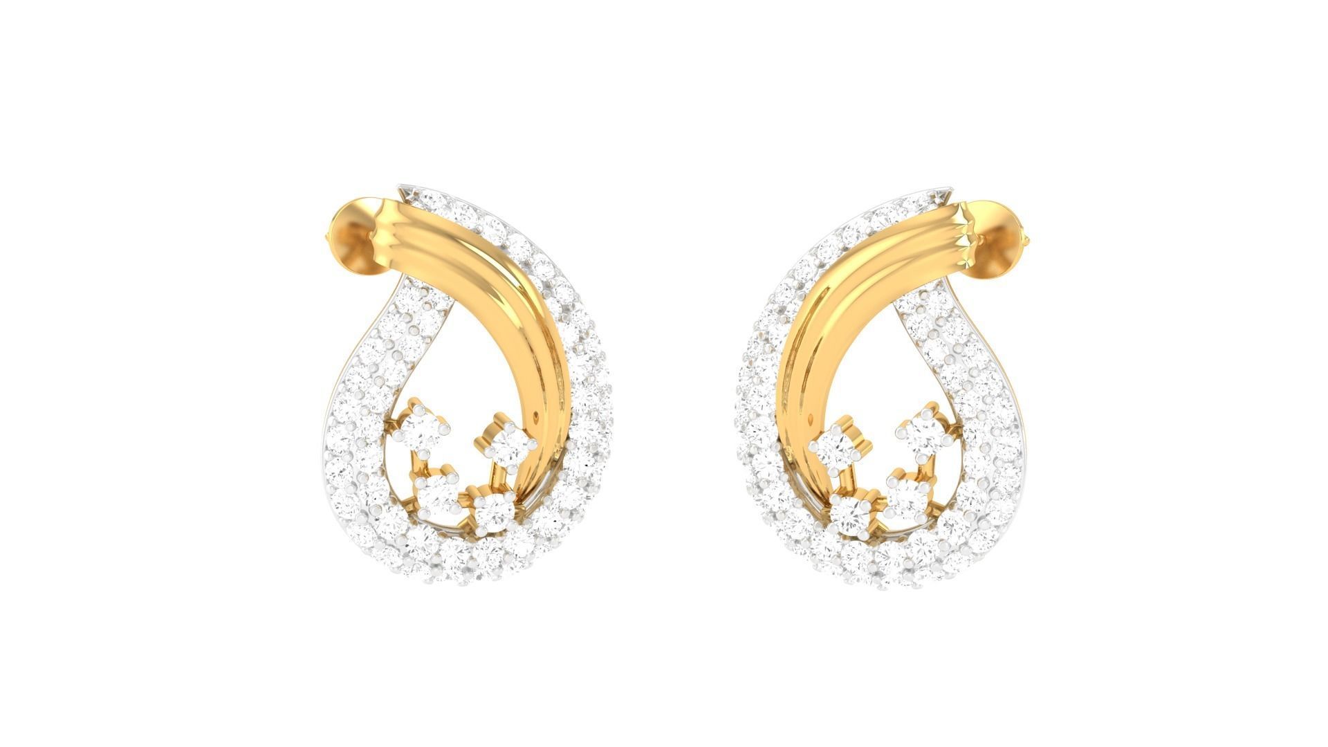 Women Diamond Studs Earrings obj stl 3dmf renders details 3D print model_2