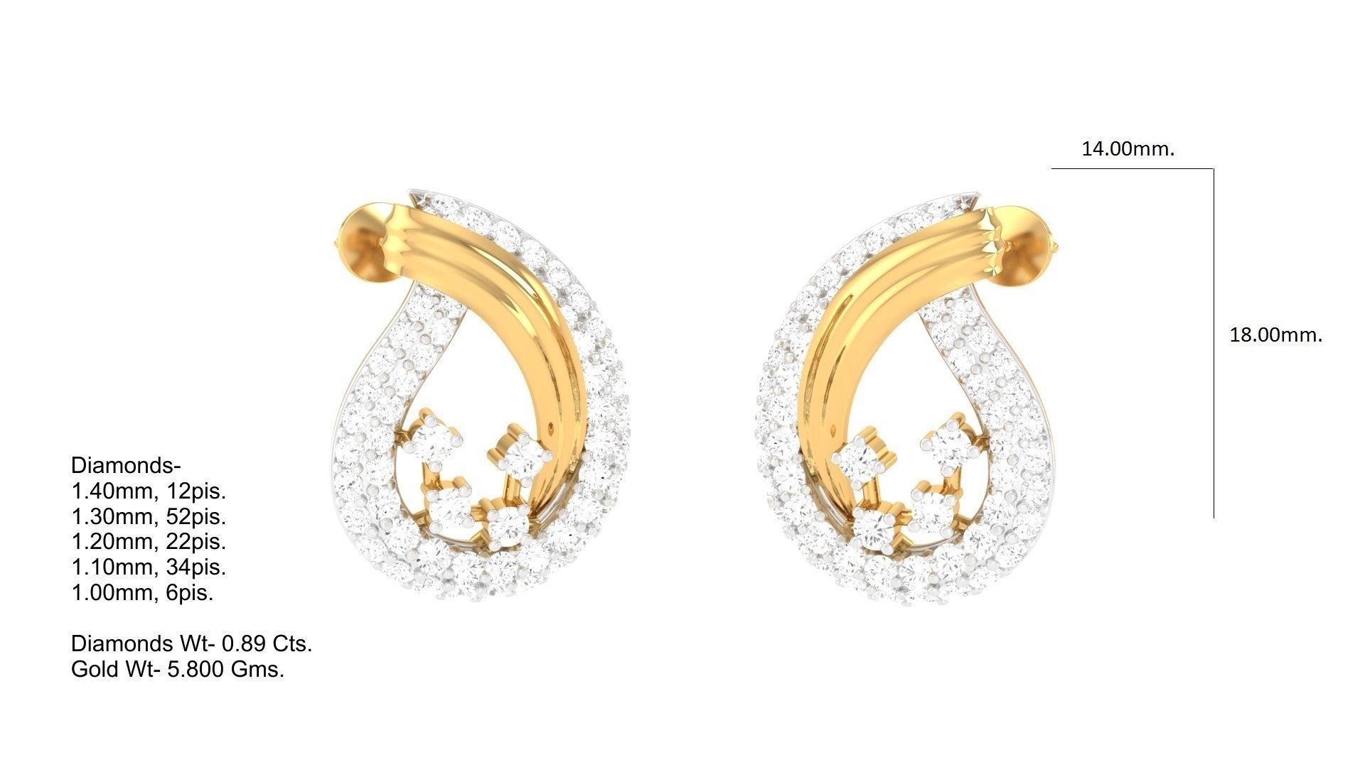 Women Diamond Studs Earrings obj stl 3dmf renders details 3D print model_3