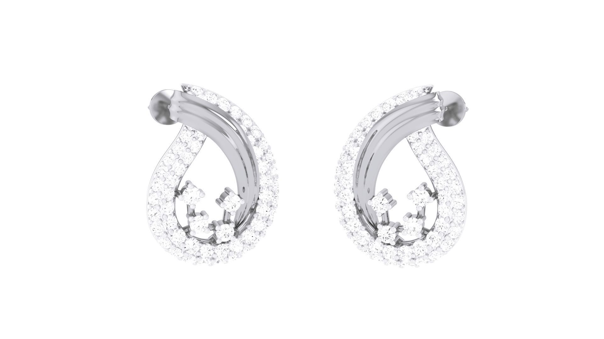 Women Diamond Studs Earrings obj stl 3dmf renders details 3D print model_1