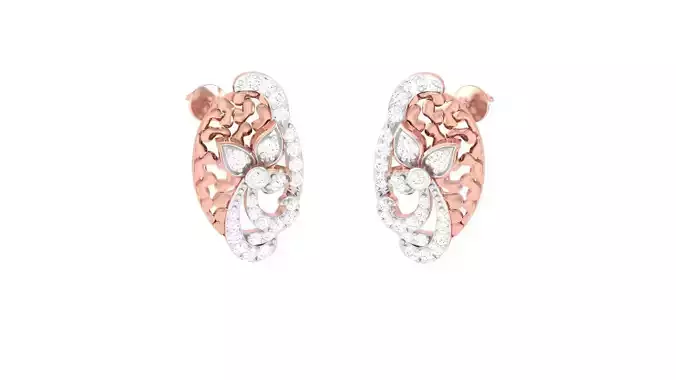 Women Diamond Flower Studs Earrings obj stl 3dmf renders details