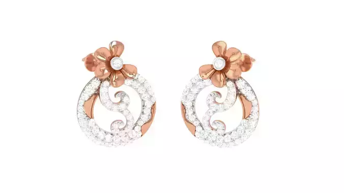 Women Diamond Flower Studs Earrings obj stl 3dmf renders details