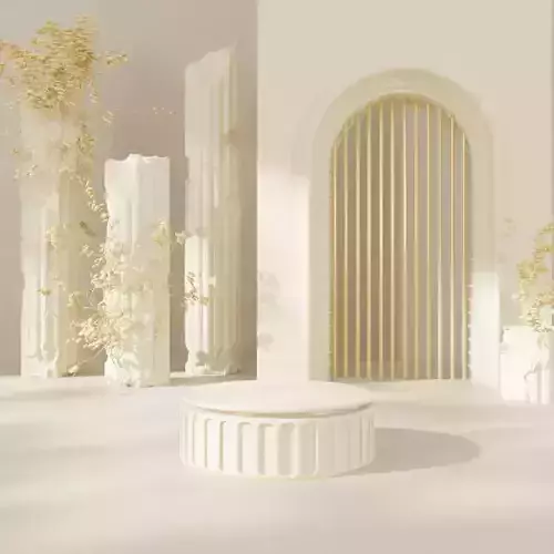 On antique Roman columns and arches an ivy exhibit is mounted