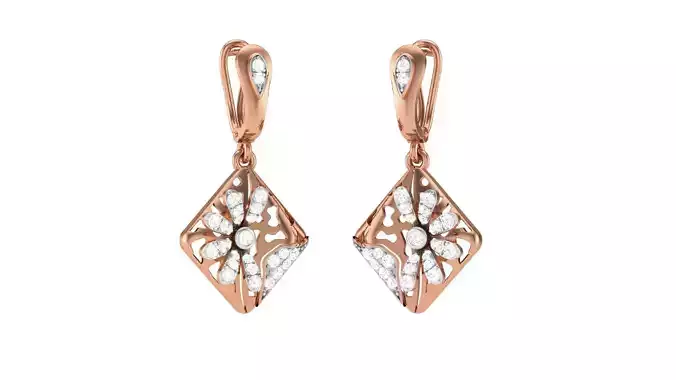 Women Diamond Drop Flower Earrings obj stl 3dmf renders details