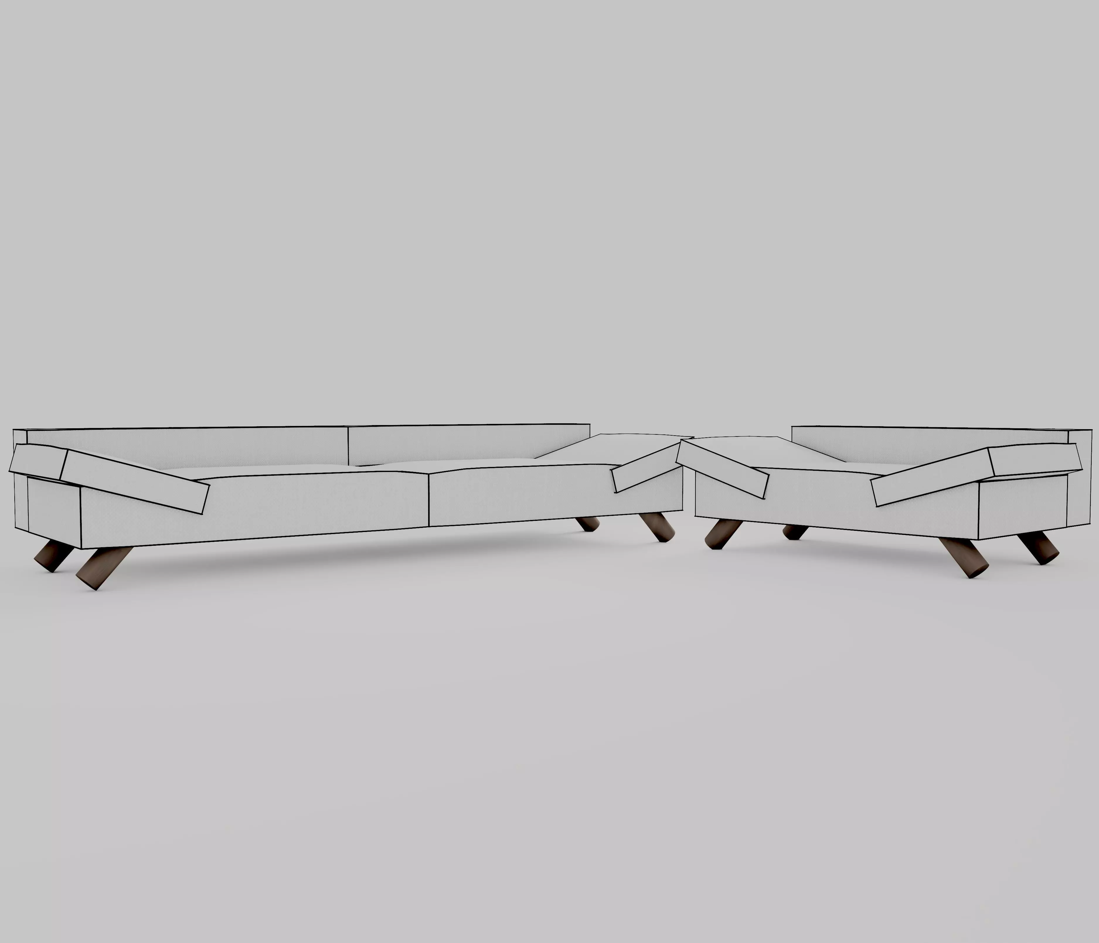 Modern sofa Low-poly 3D model_0