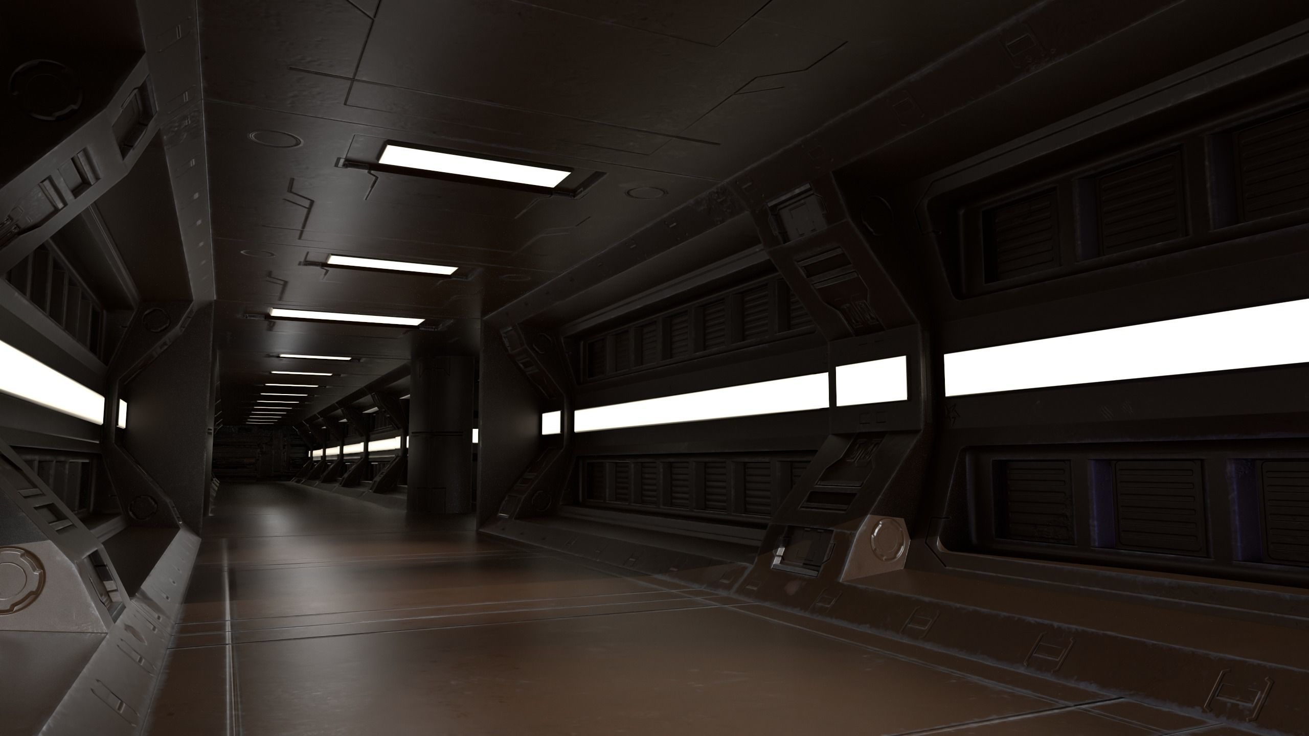 Sci-fi Modular Corridor Low-poly 3D model_1