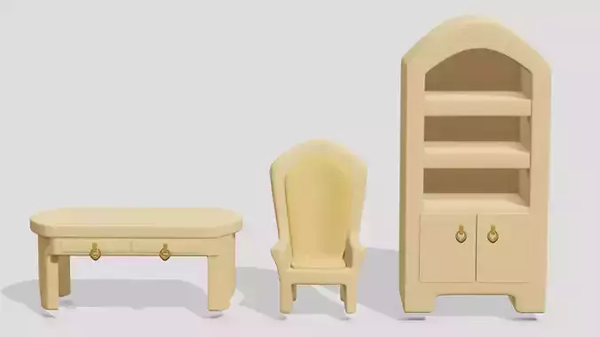 Set of antique furniture table chair and wardrobe  3D model