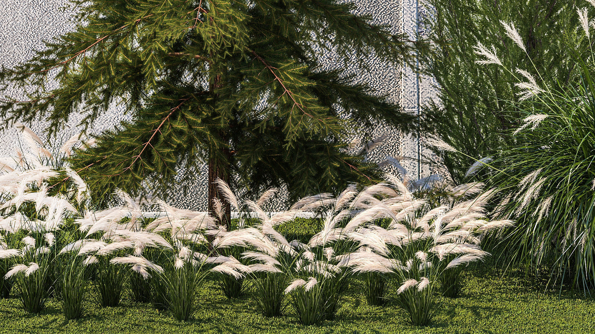 garden trees thuja cypress spruce pine miscanthus 1387 3D model_5