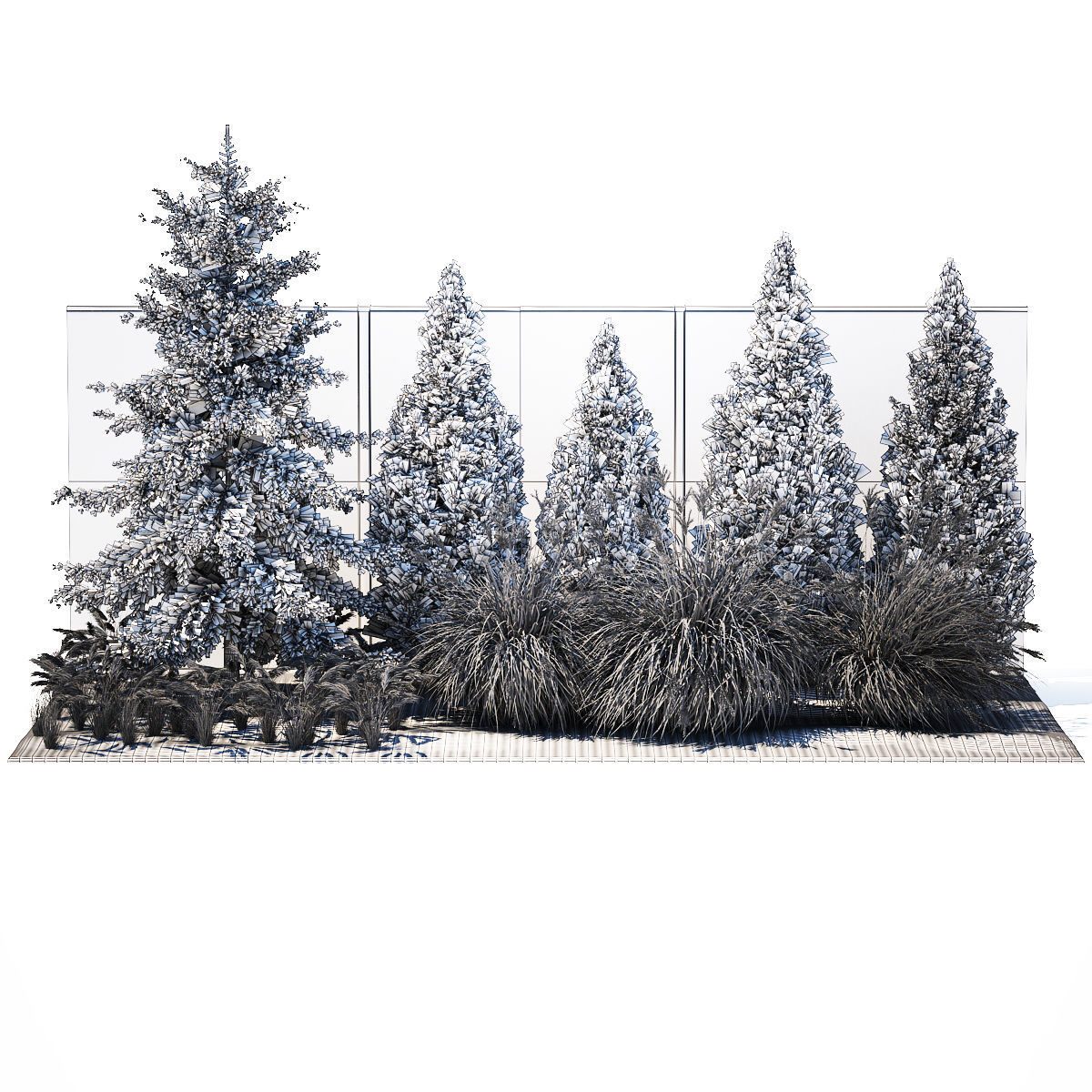 garden trees thuja cypress spruce pine miscanthus 1387 3D model_13
