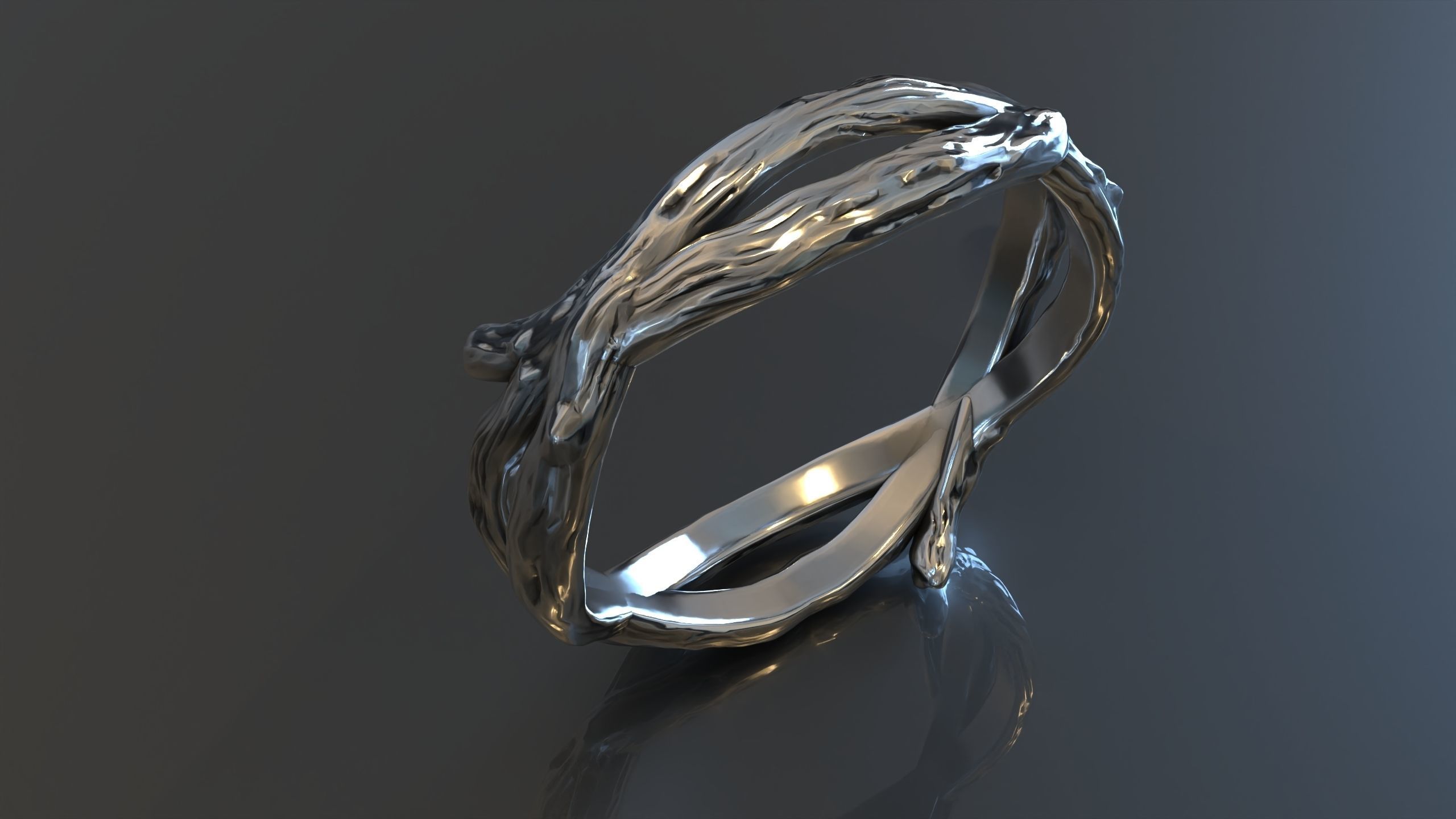 Tree wood branch ring band 3D print model_3