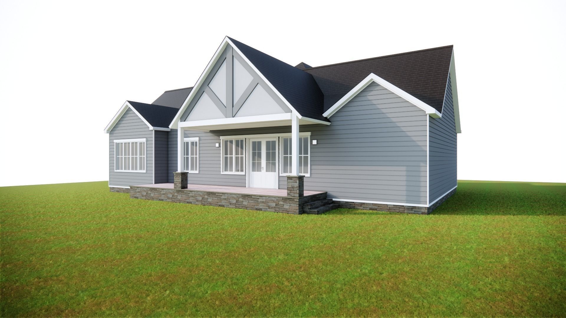 Classic Style Porch Family House 3D model_5