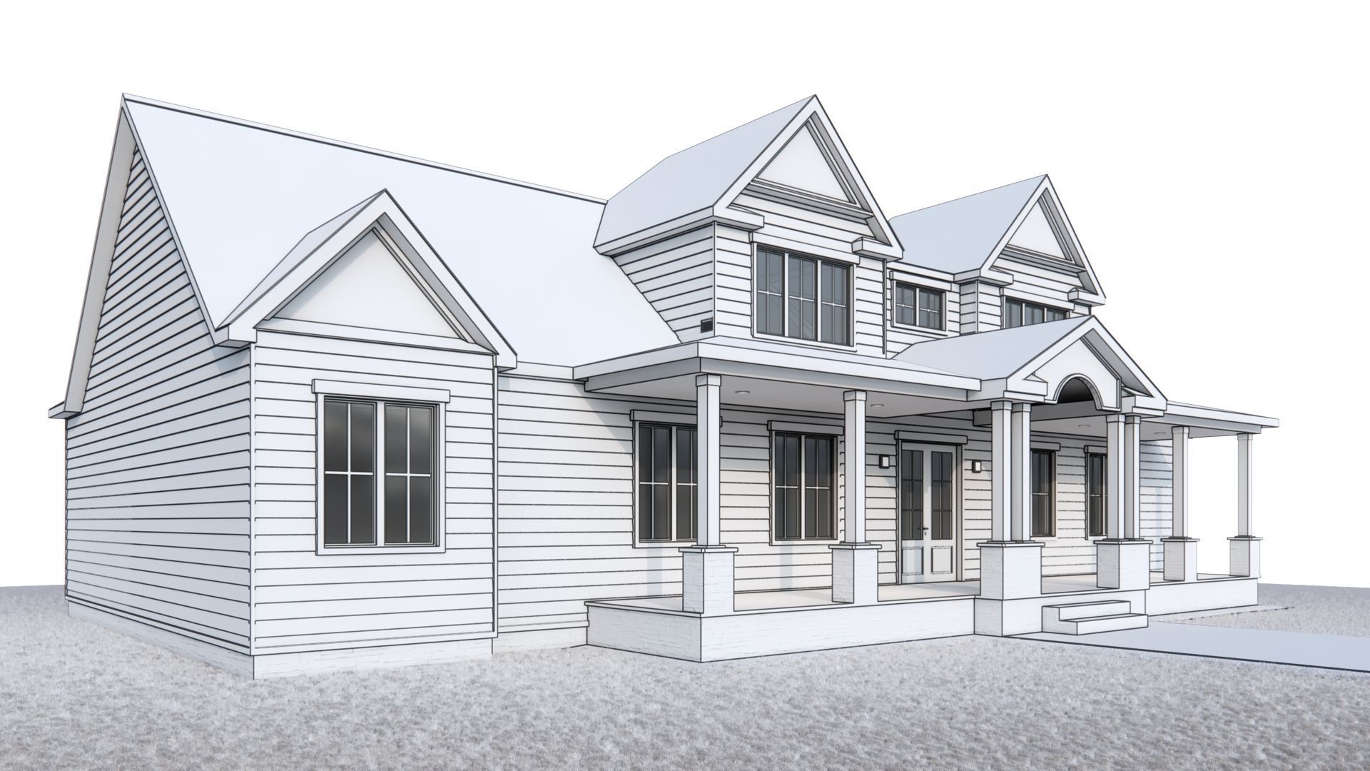 Classic Style Porch Family House 3D model_7