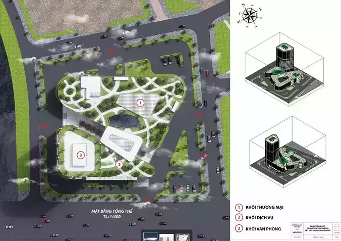 commercial center combined with office buildings