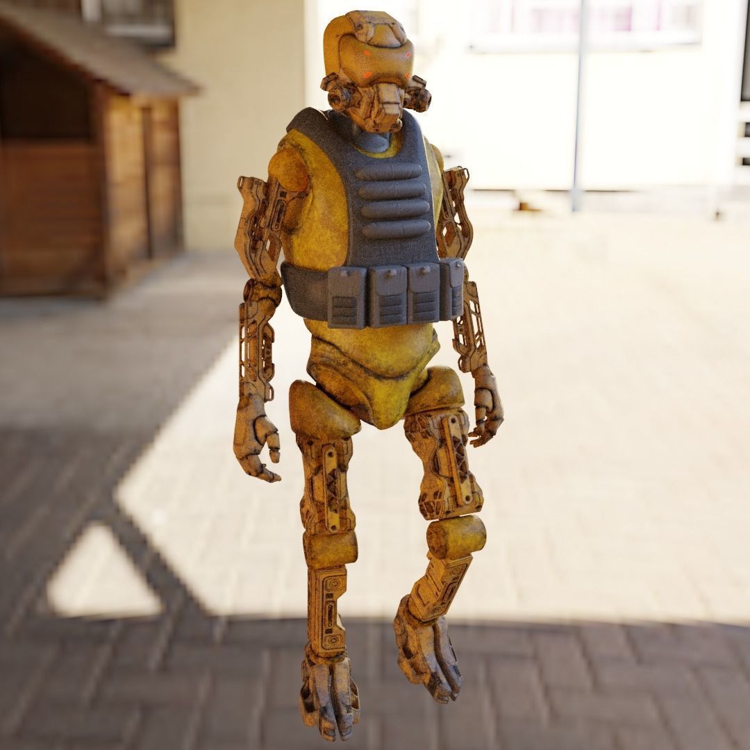 Military robot guard  Low-poly 3D model_12