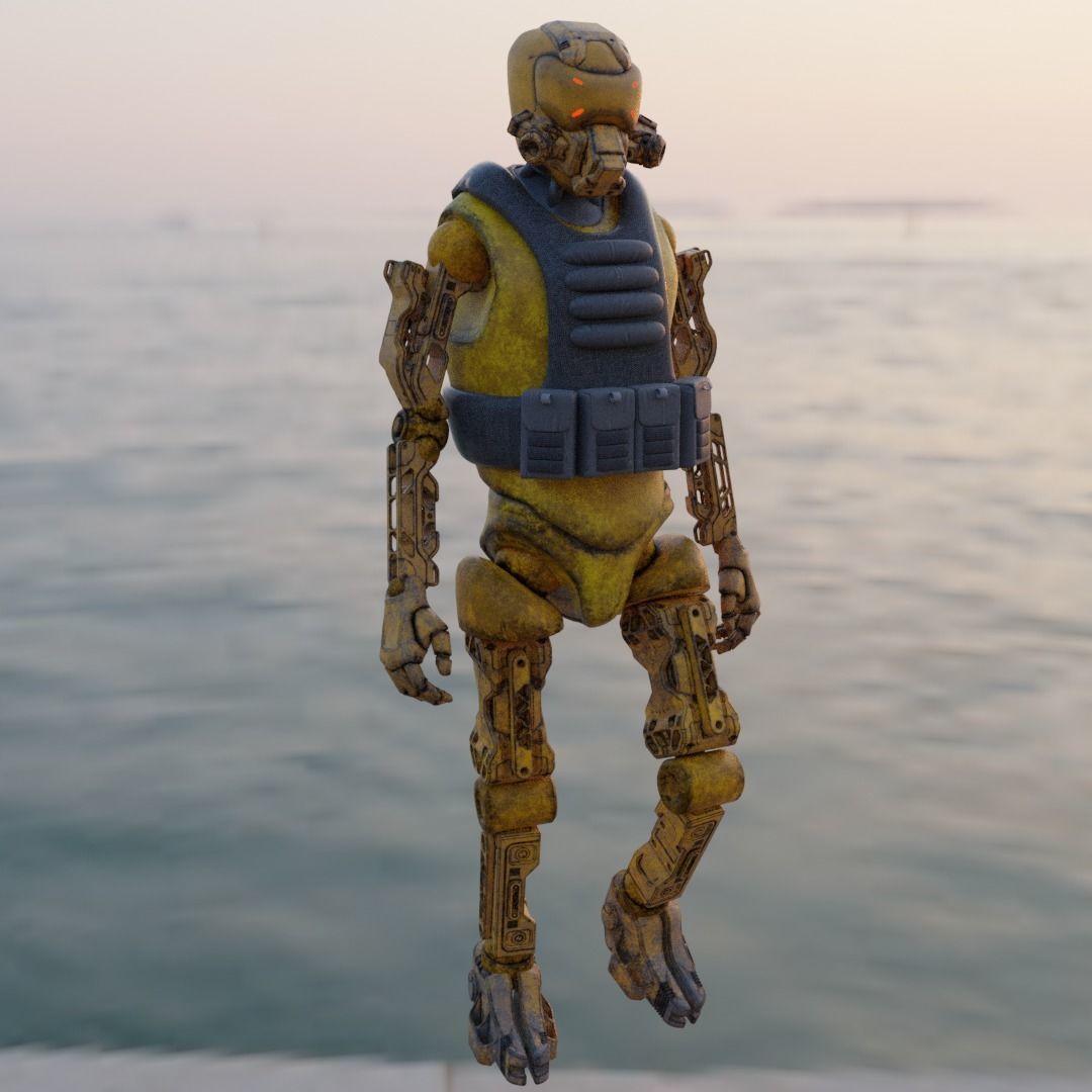 Military robot guard  Low-poly 3D model_6