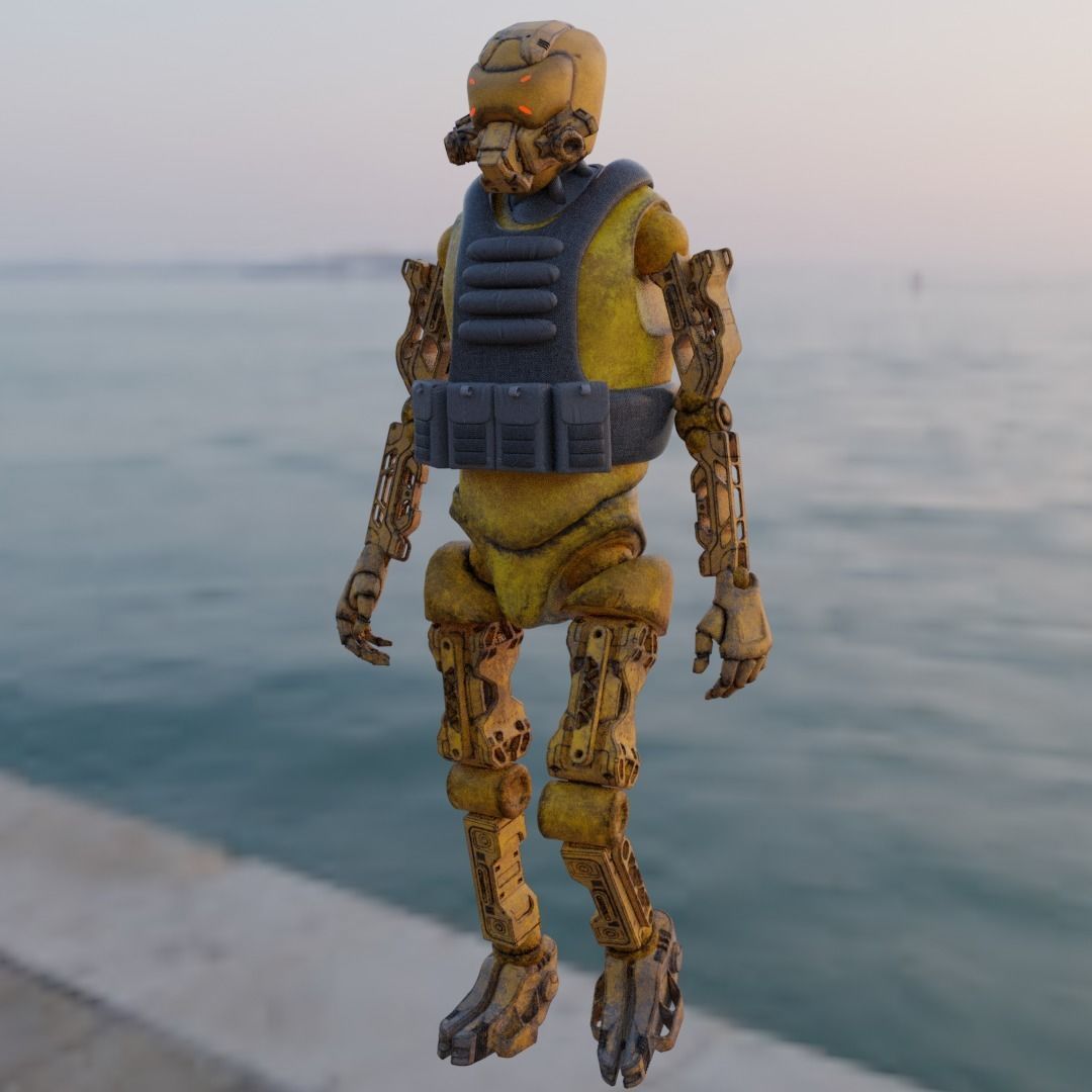 Military robot guard  Low-poly 3D model_5