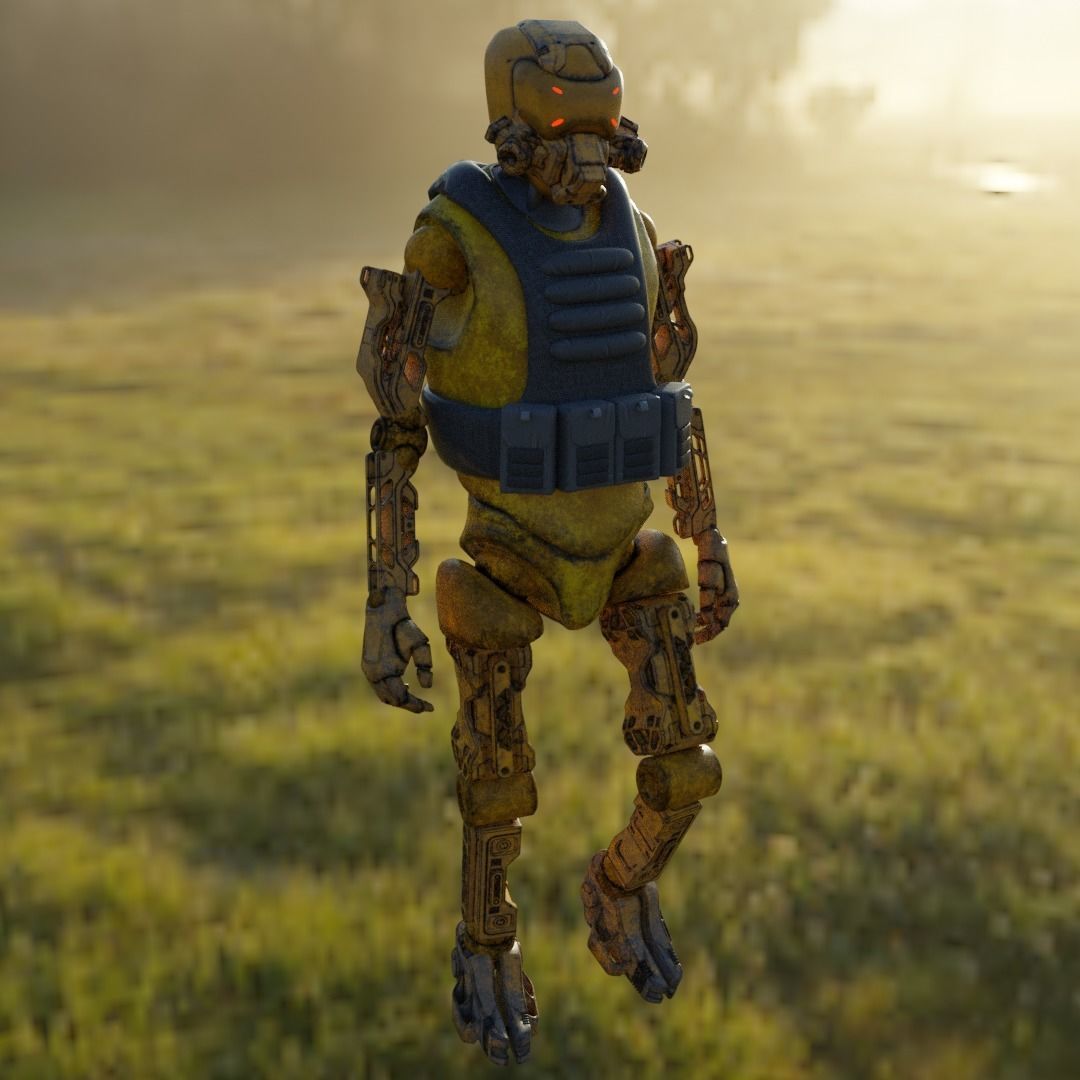 Military robot guard  Low-poly 3D model_3
