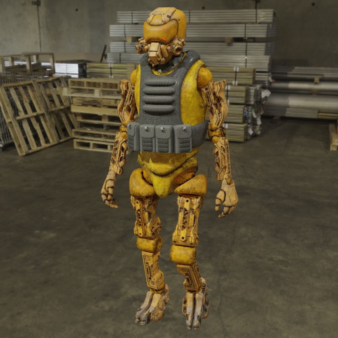 Military robot guard  Low-poly 3D model_8