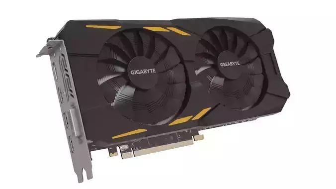 Graphics Card Gigabyte Windforce GTX 1050 Ti Low-poly 3D model