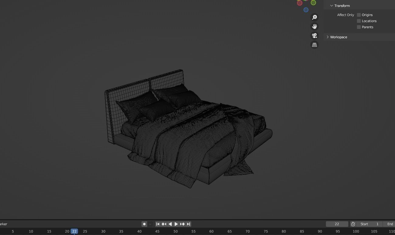 Bed Furniture Low-poly 3D model_11