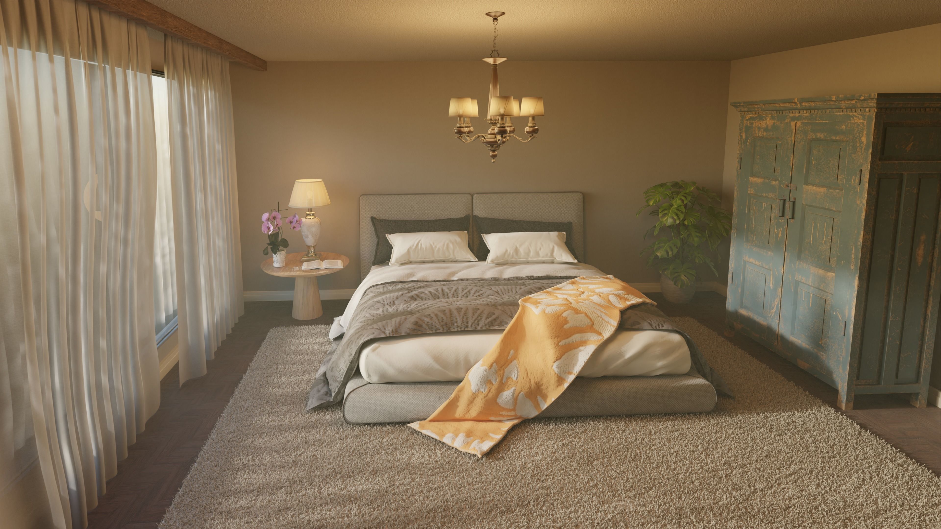 Bed Furniture Low-poly 3D model_3