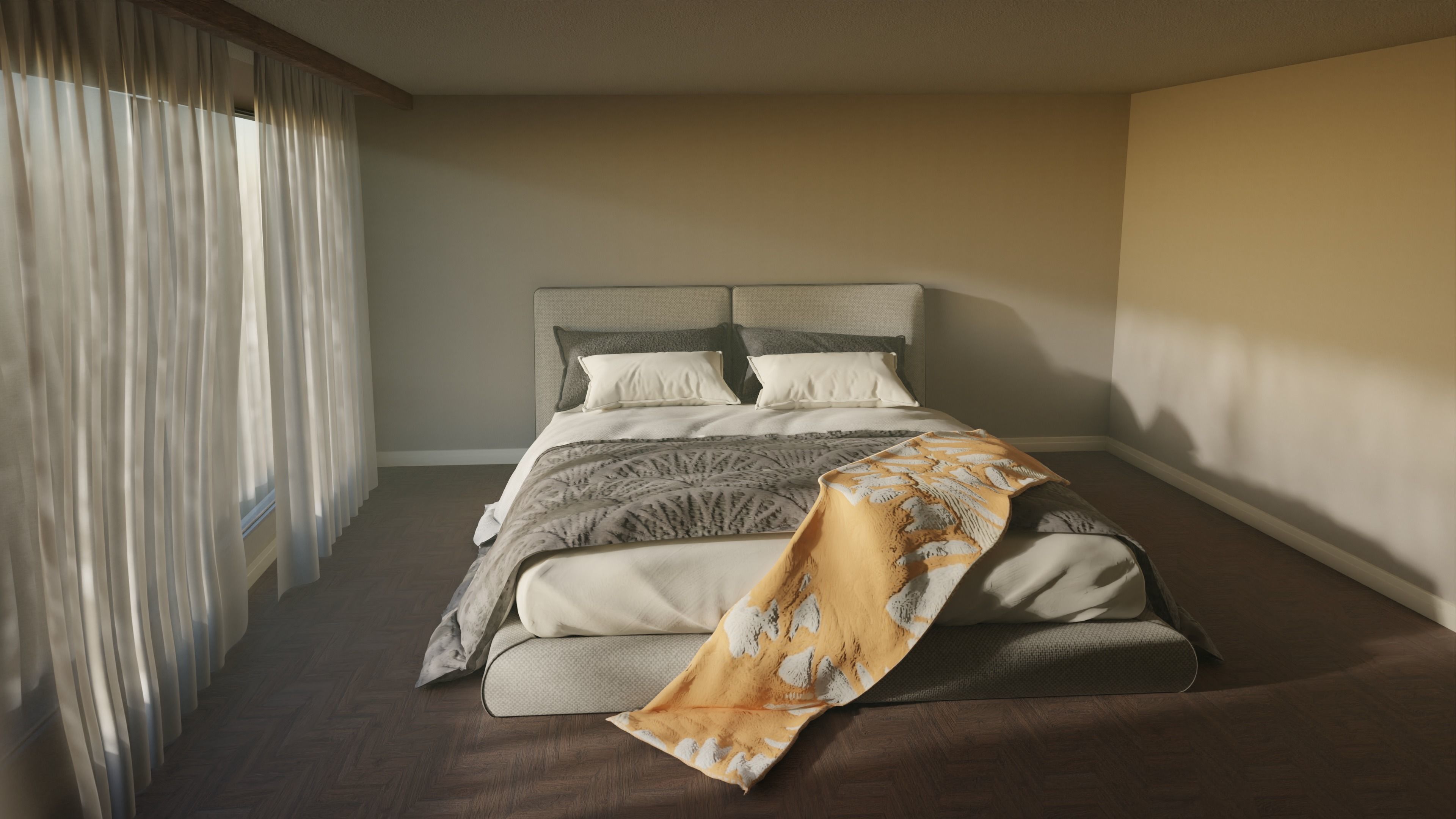 Bed Furniture Low-poly 3D model_4