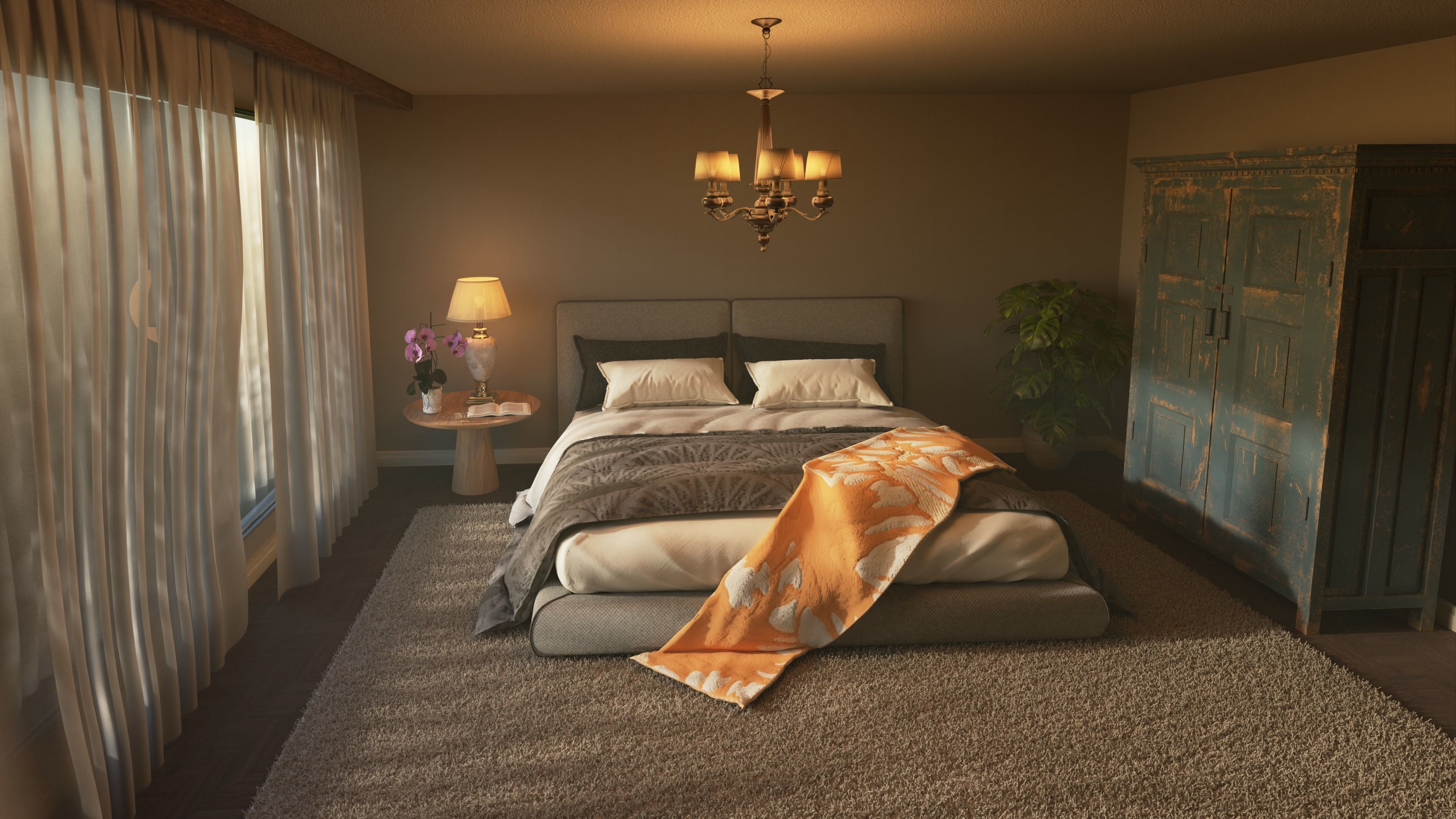 Bed Furniture Low-poly 3D model_2