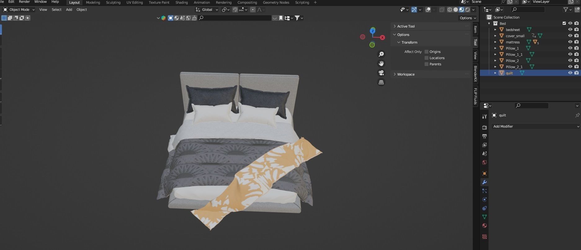 Bed Furniture Low-poly 3D model_8