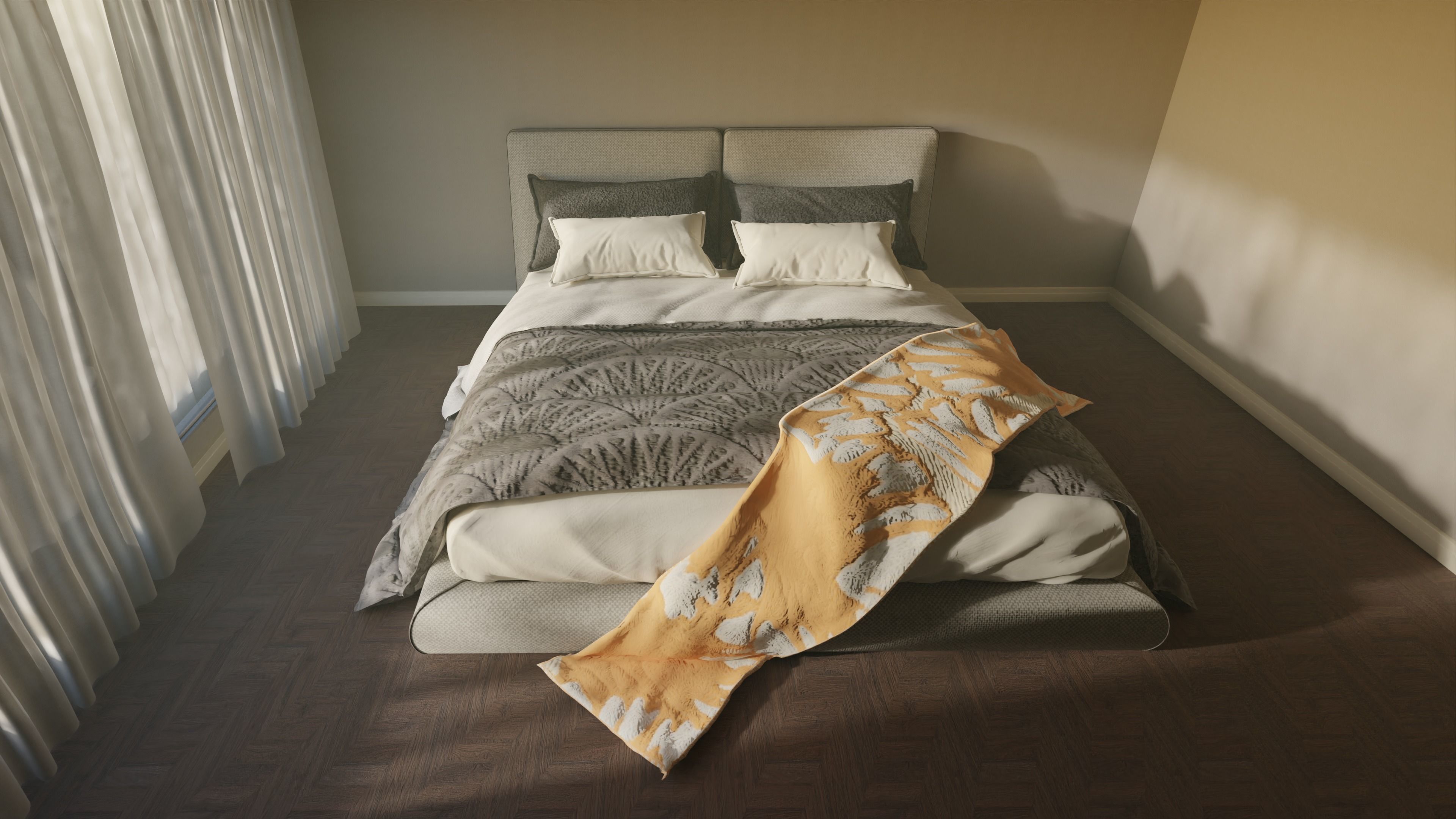 Bed Furniture Low-poly 3D model_7