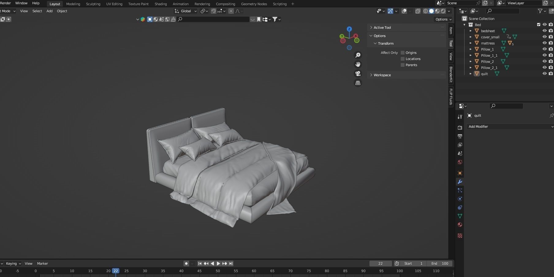 Bed Furniture Low-poly 3D model_10