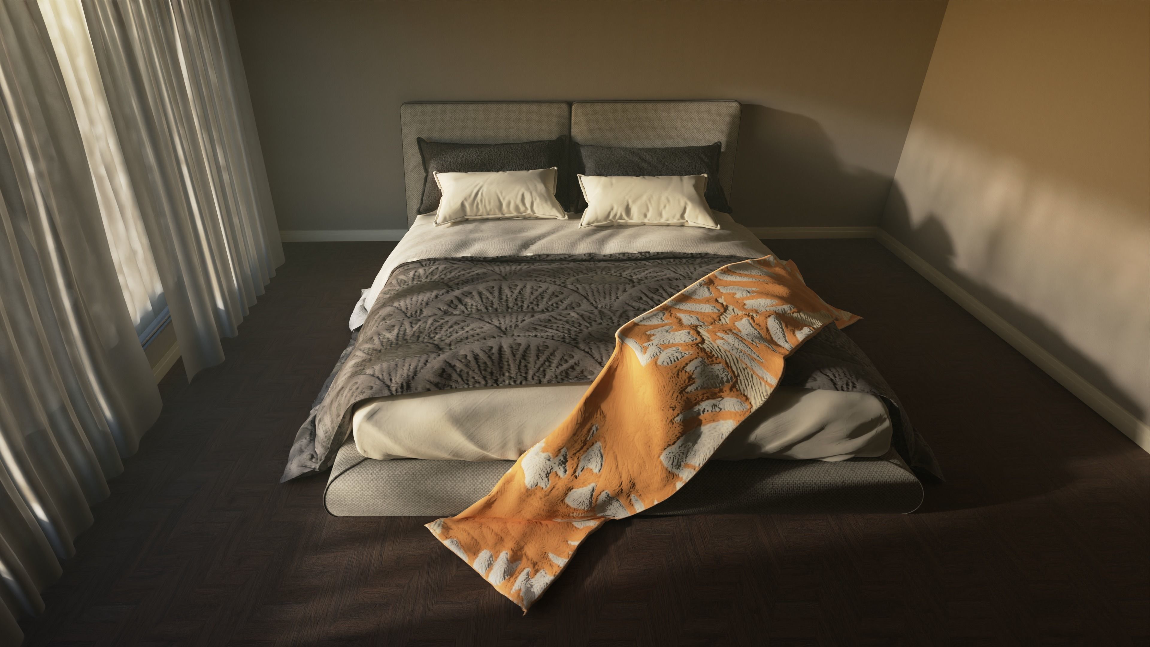 Bed Furniture Low-poly 3D model_6