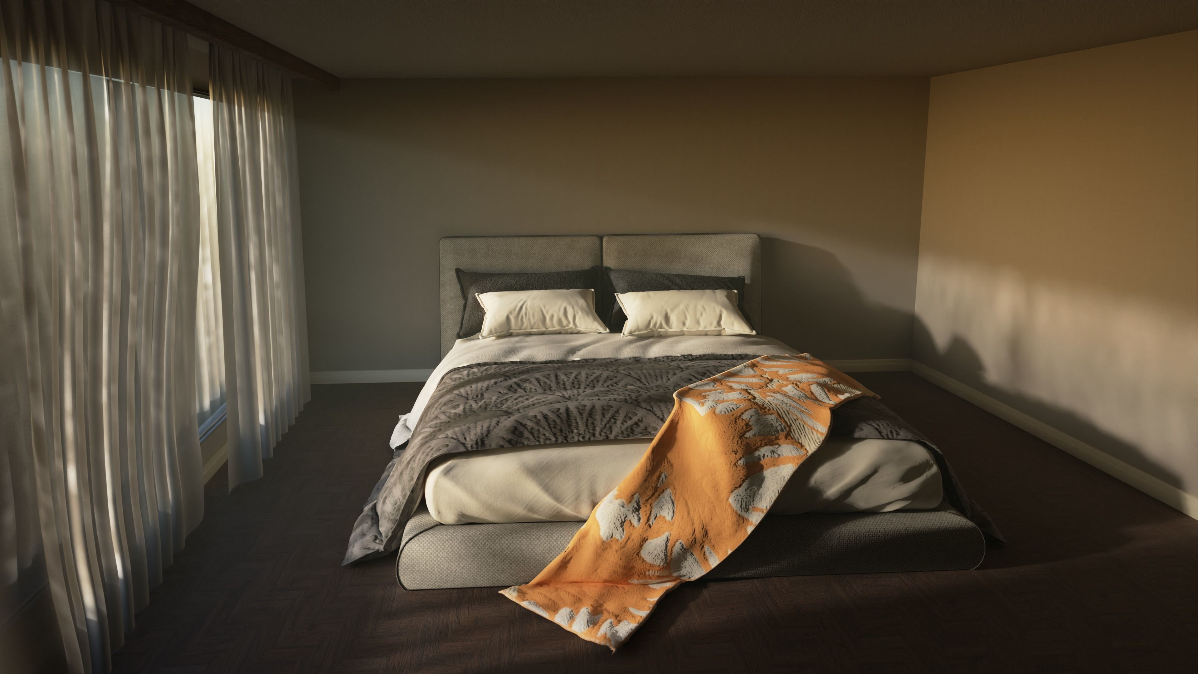 Bed Furniture Low-poly 3D model_5