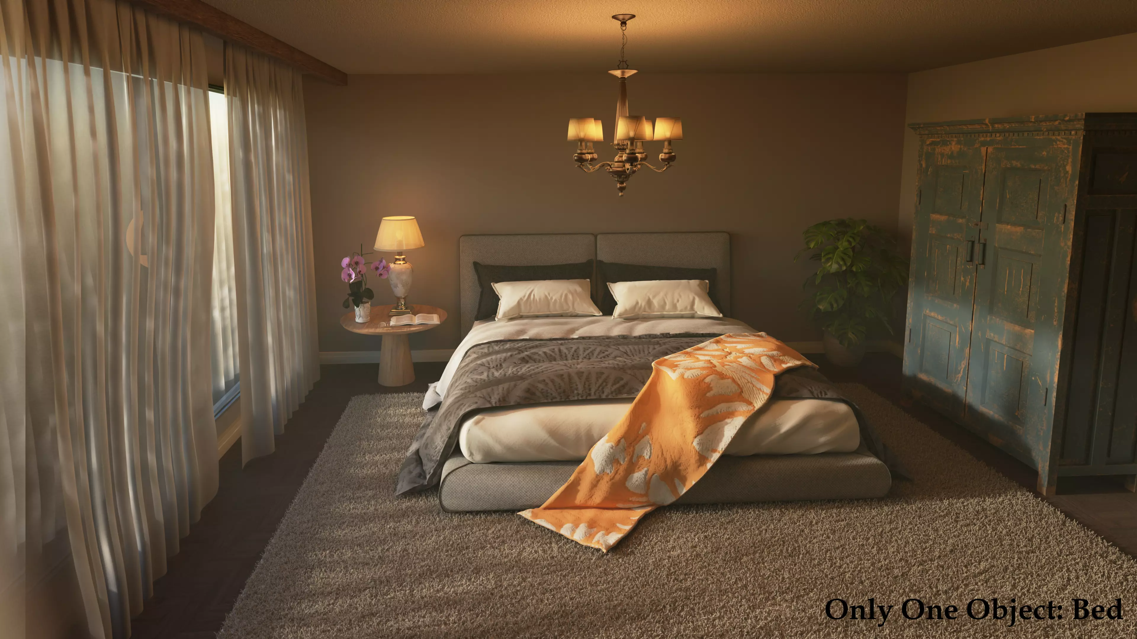 Bed Furniture Low-poly 3D model_0